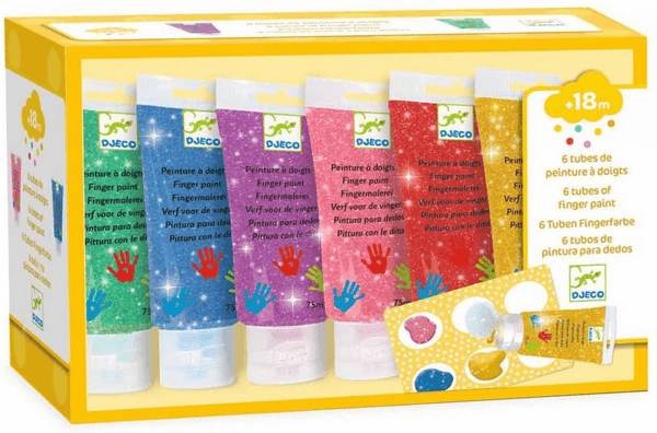Colores 6 Tubos de pintura para dedos - Purpurina Djeco