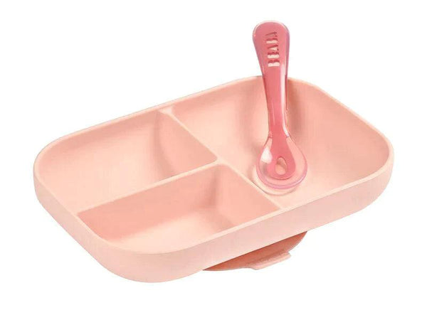 Plato compartimentos con cuchara rosa Béaba